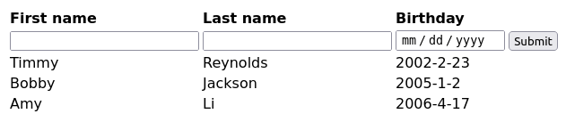 Birthday form date field